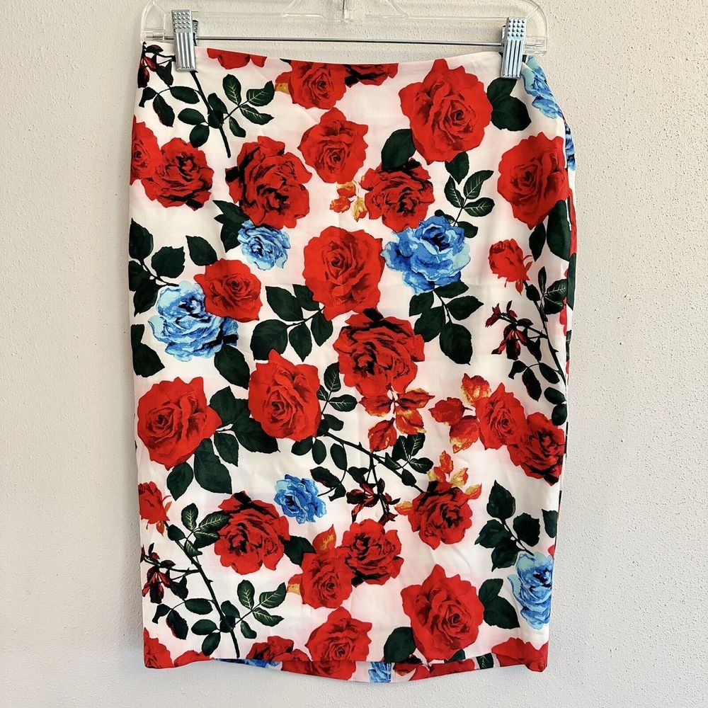 Vince‎ Camuto Floral Rose Midi Skirt White Size 0